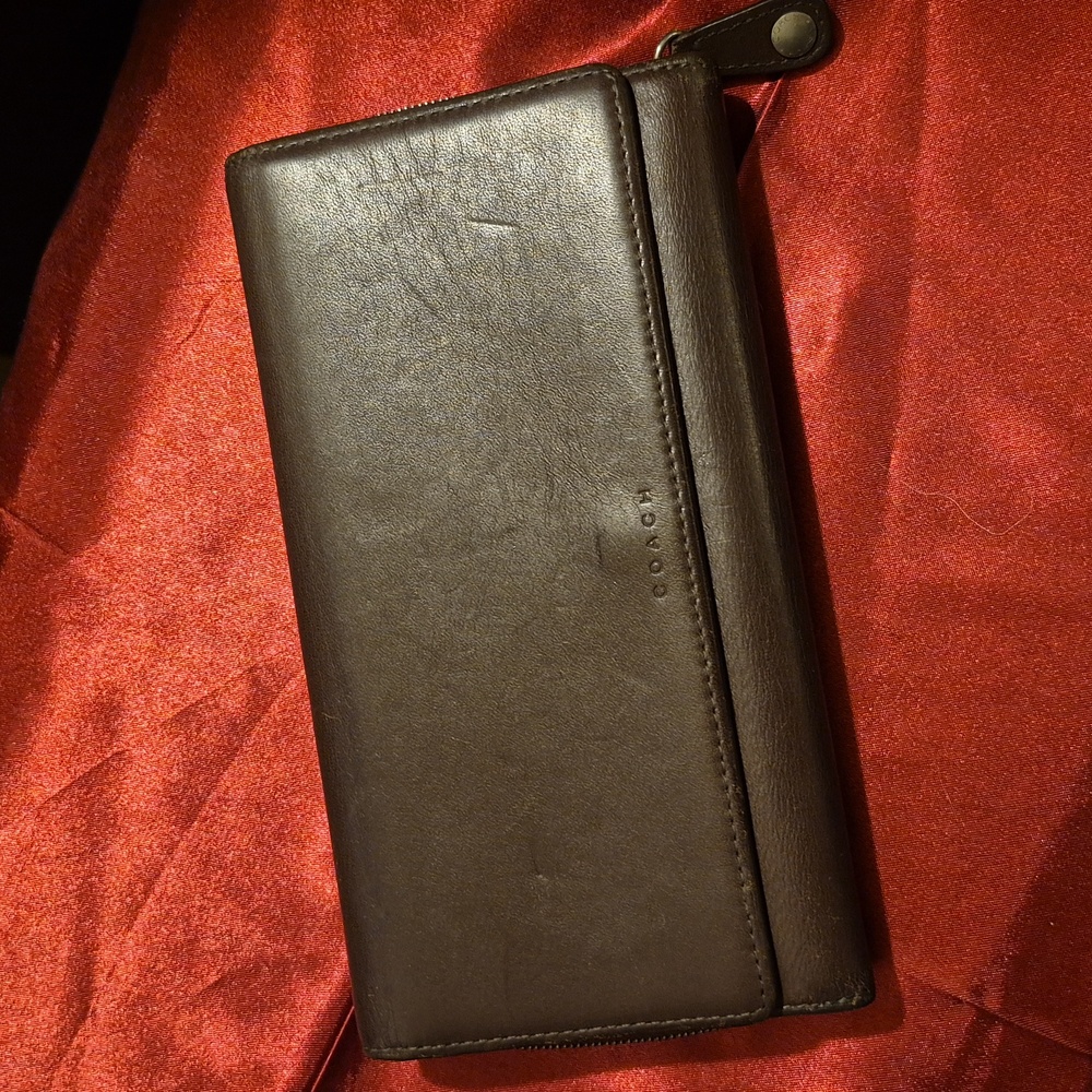 EUC VINT 🔥 COACH 🔥 CONTINENTAL CHECKBK WALLET 🤎 BROWN GLOVE TANNED LEATHER
